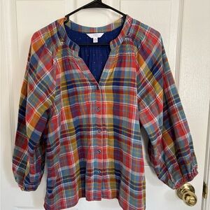 Time and Tru Multicolor Plaid Blouse